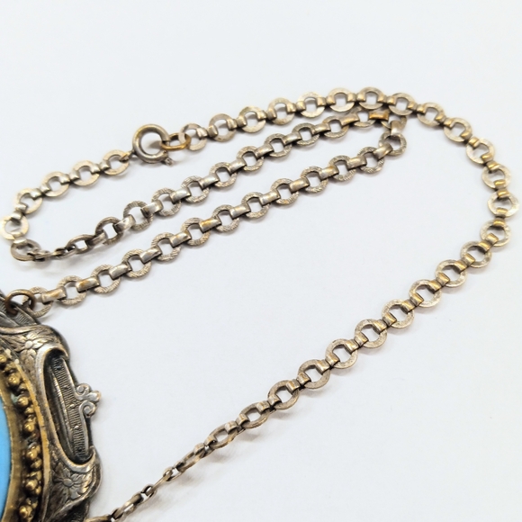 Vintage Blue Cabachon Choker Necklace Unique Victorian Style - Picture 8 of 8